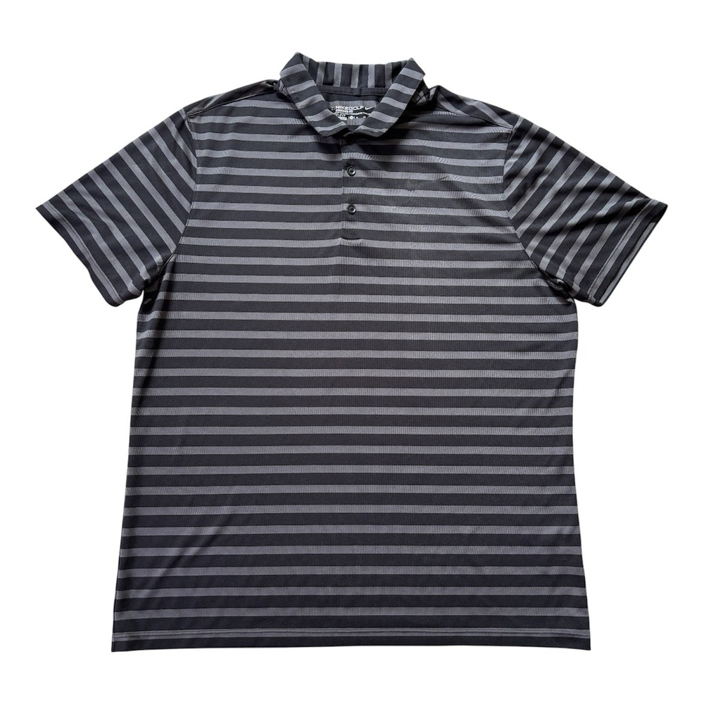 Nike Golf Mens XL Dri-FIT Polo Shirt Black Gray Striped Golfcore Athletic Sporty